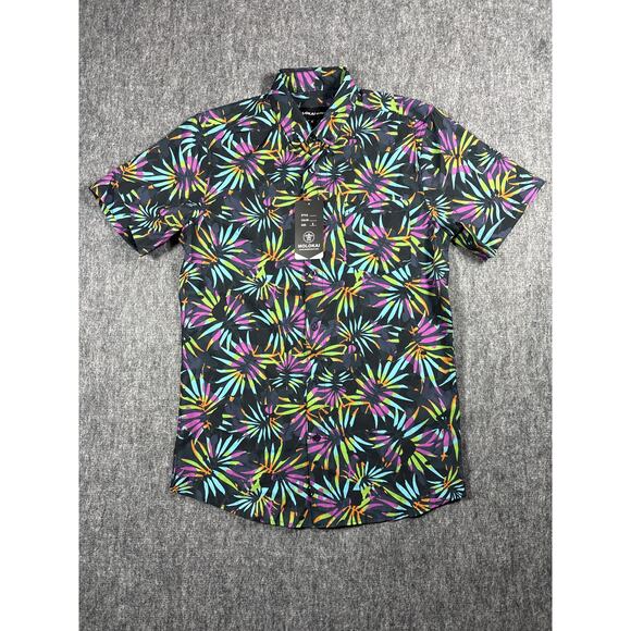 Molokai Surf Co Men's Small Short Sleeve Stretch Button Up Black Neon Shirt- NWT - Picture 1 of 4